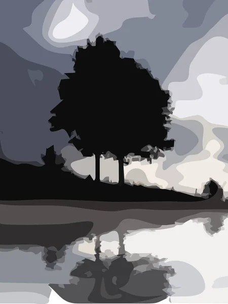 Árbol Solitario Atardecer — Vector de stock