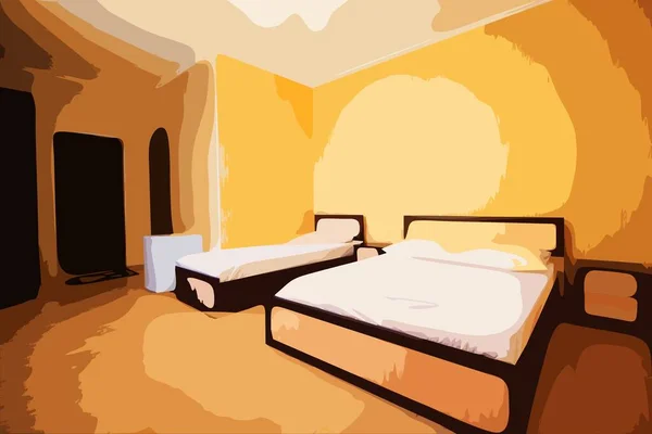 一个房间里孩子的家庭床和床 — 图库矢量图片