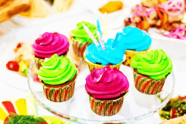 Multicolored Cupcakes White Plate — Stock Vector