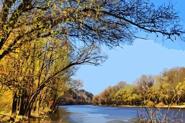 Río Tranquilo Otoño — Archivo Imágenes Vectoriales