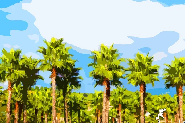 Row Tall Beautiful Palm Trees — Stock Vector