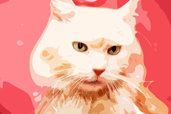 Gato Sobre Fondo Rosa Dibujo Vectorial Hecho Fotografía — Archivo Imágenes Vectoriales