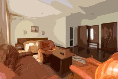 Sochi 'de bir otel odası. Fotoğraftan vektör çizimi