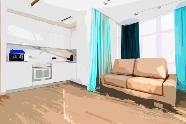 Sochi 'de bir misafir evinde. Fotoğraftan vektör çizimi