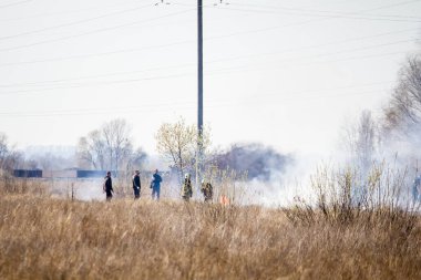 Şehrin yakınındaki çayırlarda yangın çıktı. Troyeeshina, Kiev