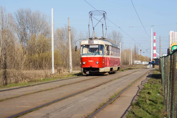 Vieux Tramway Transporte Des Passagers Kiev — Photo