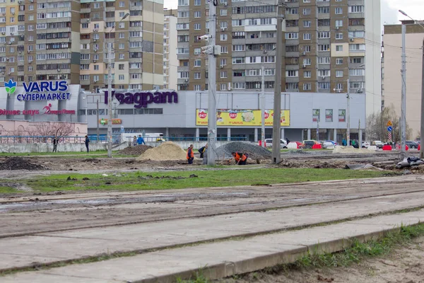 Reparação Estrada Rua Miloslavskaya Kiev — Fotografia de Stock