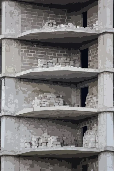 Заброшенное Недостроенное Многоэтажное Здание — стоковый вектор