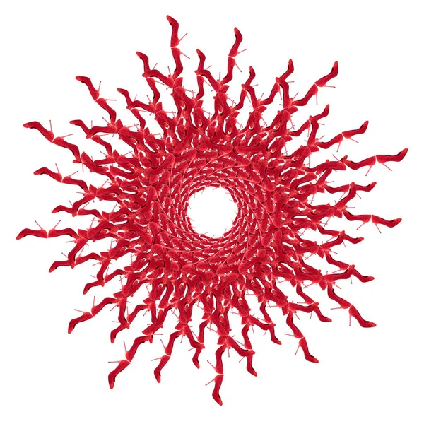 Collage Circulaire Abstraction Photo Chaussures Rouges Avec Des Talons Soleil — Photo