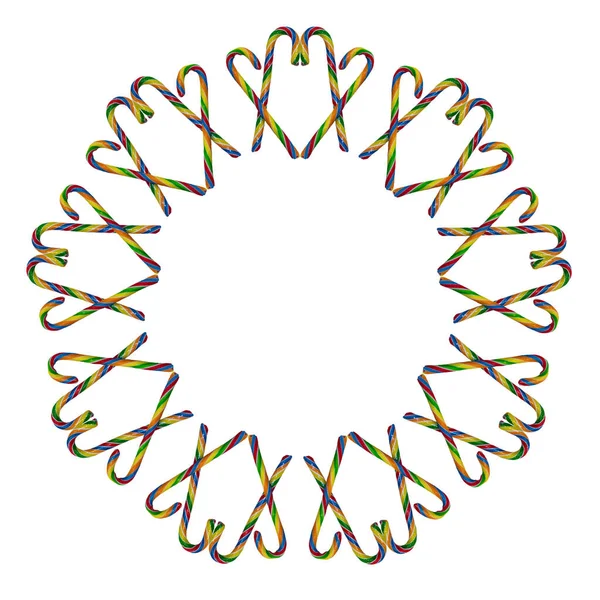 Kreisförmiges Muster Von Neujahrsbonbons Auf Weißem Hintergrund Isoliert — Stockfoto