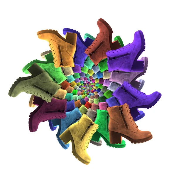 Cirkel Van Veelkleurige Schoenen Een Witte Achtergrond — Stockfoto
