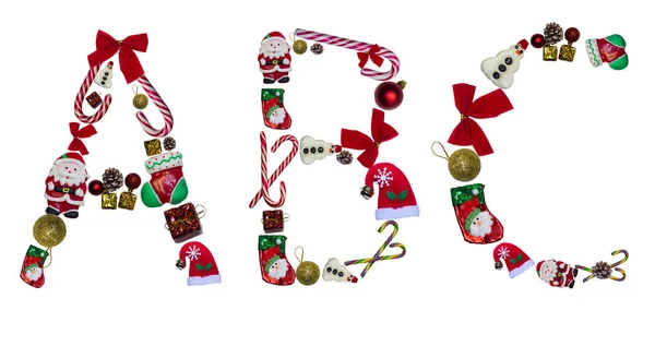 Kerstbrieven Abc Gemaakt Van Nieuwjaarssnoepjes Decoraties Witte Achtergrond — Stockfoto