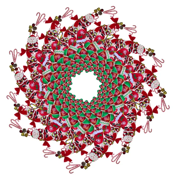Mandala Model Circular Din Bomboane Anul Nou Jucării Fundal Alb — Fotografie, imagine de stoc