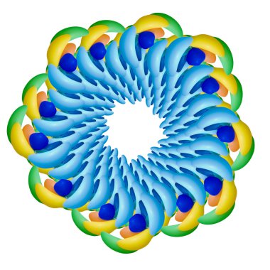 Soyutlama yuvarlaktır. Çok renkli olsun. Yuvarlak hacimli şekillerin mandala 'sı.