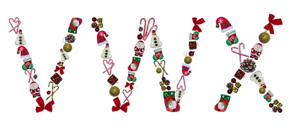 Cartas Navidad Vwx Hechas Caramelos Decoraciones Año Nuevo Sobre Fondo —  Fotos de Stock