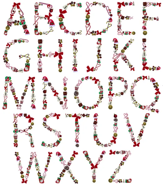 Alfabet Gemaakt Van Nieuwjaarssnoepjes Decoraties Witte Achtergrond — Stockfoto