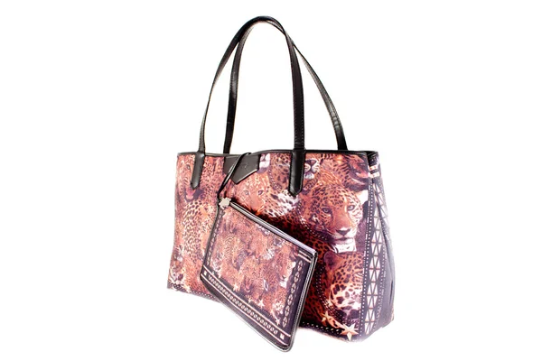 Leopardí dekorativní textilní kabelka s peněženkou — Stock fotografie