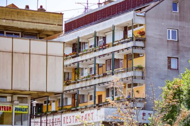 Residential apartment building with ground floor shops in Esztergom, Hungary