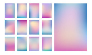 Gradyan yumuşak renk arkaplan seti. Modern ekran arka plan tasarımı. Sosyal medya, mobil uygulama, web tasarımı vs. için mükemmel. Vektör illüstrasyonu