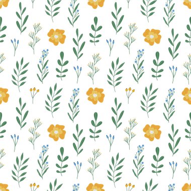 Yaban çiçekleriyle renksiz çiçek deseni. Basit İskandinav tarzı. Vektör illüstrasyonu