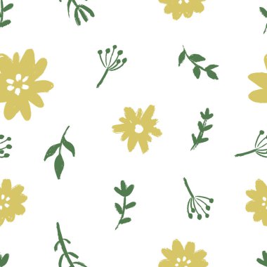 Kusursuz, soyut, kır çiçekleriyle süslenmiş çiçek deseni. Çiçek arkaplan. Basit İskandinav tarzı. Vektör illüstrasyonu