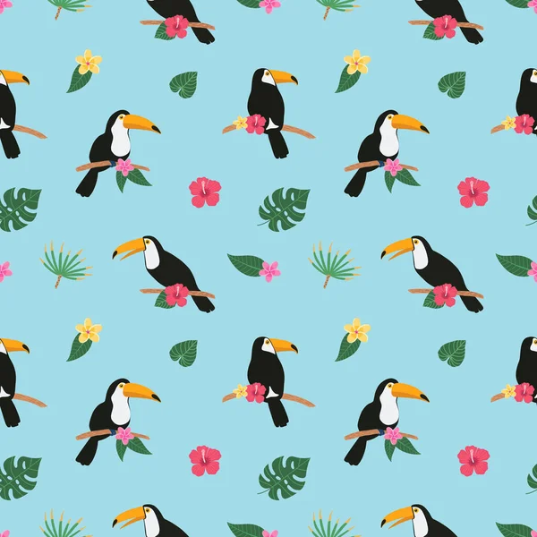 Letní Barevné Jasné Bezešvé Ručně Kreslený Tropický Vzor Toucan Ptáků — Stockový vektor