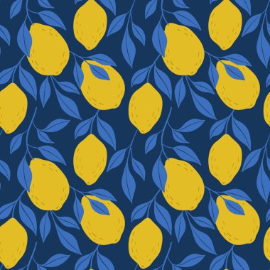 Elle çizilmiş renksiz el yapımı limon deseni. Citrus meyve arka planı. Tekstil imalatı için mükemmel duvar kağıdı posterleri vesaire. Vektör illüstrasyonu