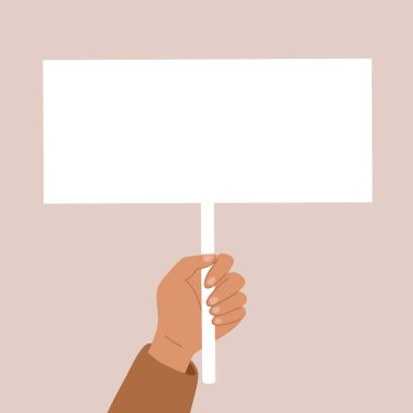 İnsan eli boş bir pankart tutuyor. Eylemcilik. Vektör illüstrasyonu