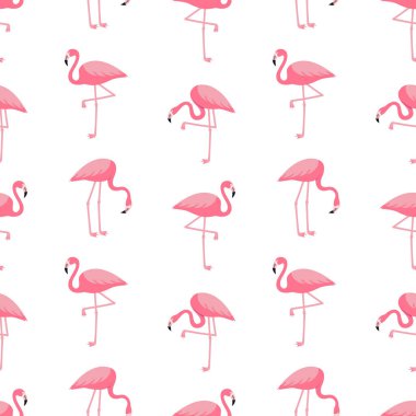 Pembe flamingo kuşlarıyla kusursuz tropikal model. Vektör illüstrasyonu
