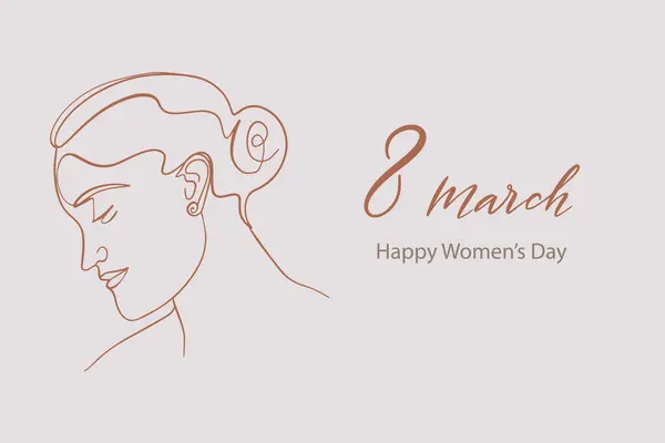 Ett Kvinnligt Ansikte Kvinnoporträtt Internationella Kvinnodagen Mars Gratulationskort Vektorillustration — Stock vektor