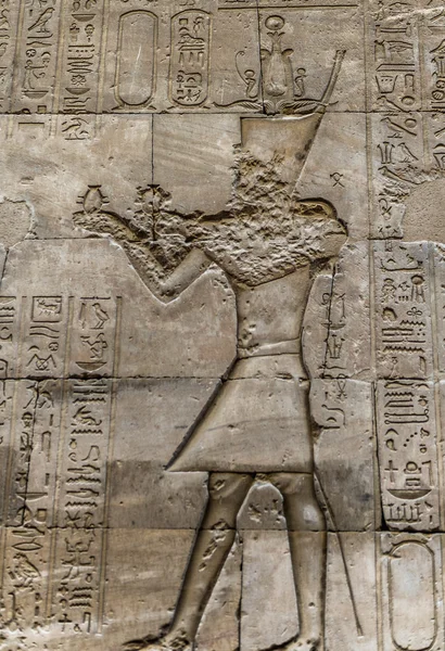 Egyptiska hieroglyfer på väggen i ett tempel — Stockfoto