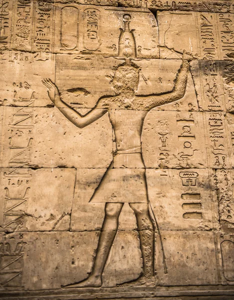 Egyptiska hieroglyfer på väggen i ett tempel — Stockfoto