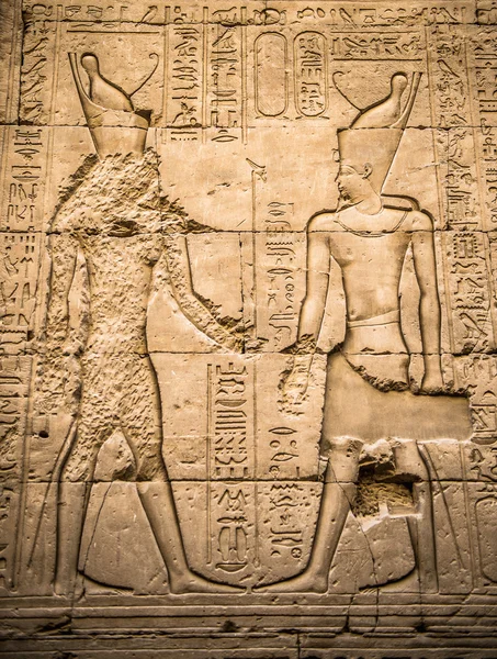 Egyptiska hieroglyfer på väggen i ett tempel — Stockfoto