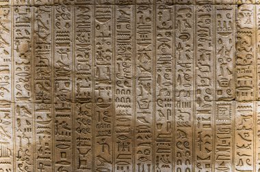 Egyptian hieroglyphs on the wall of the Horus temple in Egypt clipart