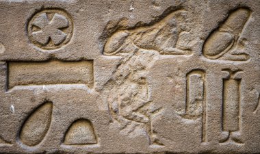 Horus tapınağın Mısır'daki duvarda Mısır hiyeroglif