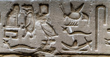 Horus tapınağın Mısır'daki duvarda Mısır hiyeroglif