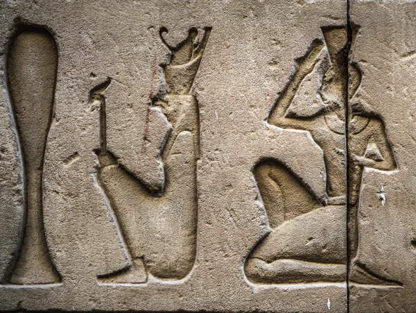 Egyptiska hieroglyfer på väggen i ett tempel — Stockfoto