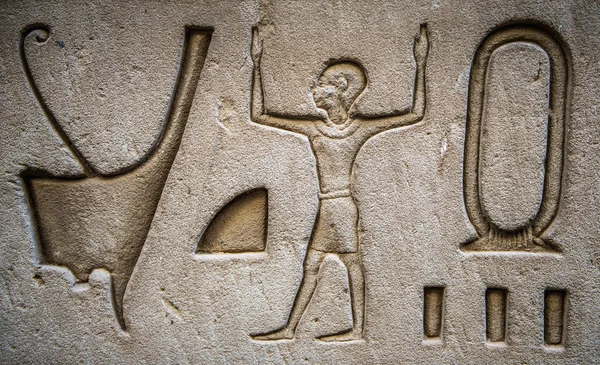 성전에서 벽에 이집트 상형 문자 — 스톡 사진