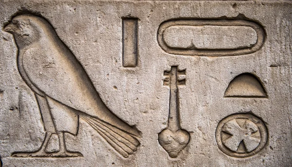 Egyptische hiërogliefen op de muur in een tempel — Stockfoto