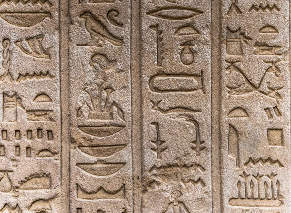 Egyptské hieroglyfy na zdi v chrámu — Stock fotografie