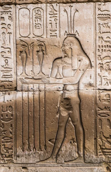 Egyptiska hieroglyfer på väggen i ett tempel — Stockfoto