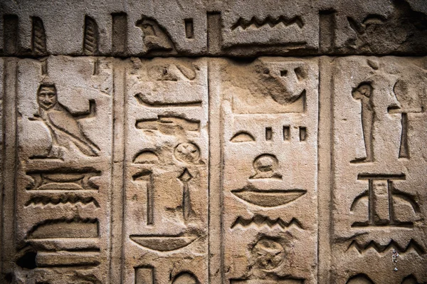 Egyptiska hieroglyfer på väggen i ett tempel — Stockfoto