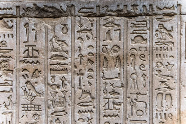 Egyptiska hieroglyfer på väggen i ett tempel — Stockfoto