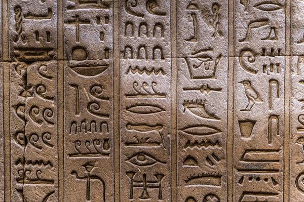 Jeroglíficos egipcios en la pared del templo de Horus en Egipto —  Fotos de Stock