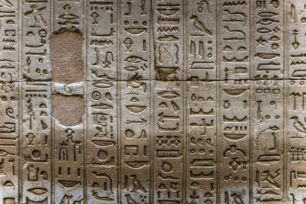 Hieróglifos egípcios na parede do templo de Hórus no Egito — Fotografia de Stock