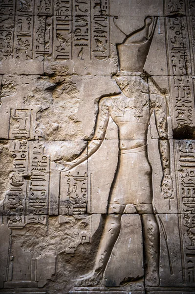 Jeroglíficos egipcios en la pared del templo de Horus en Egipto — Foto de Stock