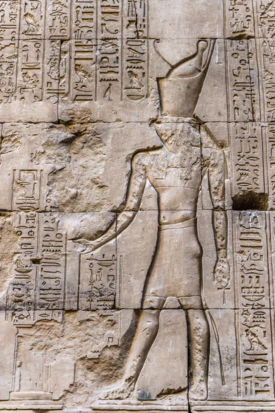 Egyptian hieroglyphs on the wall of the Horus temple in Egypt — Stock Photo, Image