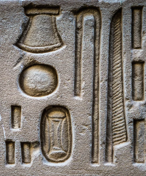 Jeroglíficos egipcios en la pared del templo de Horus en Egipto —  Fotos de Stock