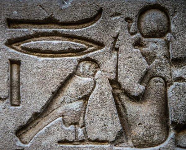 Egyptische hiërogliefen op de muur van de tempel van Horus in Egypte — Stockfoto