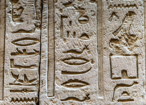 Egyptské hieroglyfy na zdi v chrámu Sobek v Kóm Ombo, Egypt — Stock fotografie